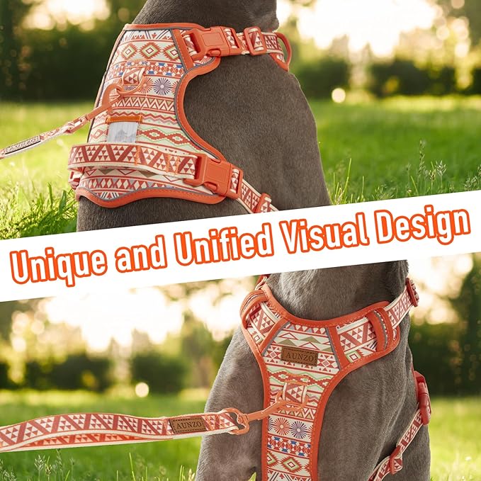Light Dog Harness for Small Dog Breeds, No-Pull Pet Harness with 2 Leash Clips, Adjustable Soft Padded Dog Vest, Reflective No-Choke Pet Oxford Vest, Puggle, Terriers, Beagle, Orange Ethnic, Small