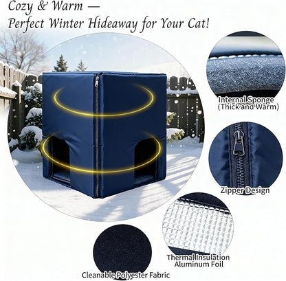 Weatherproof Outdoor Cat House with Insulated Liner for Feral Cat, Plastic Elevated Cat Shelter with Escape Door, Easy Assemble, Expansive Interior‌ Grey 22.0" L x 21.0" W x 16.0" H