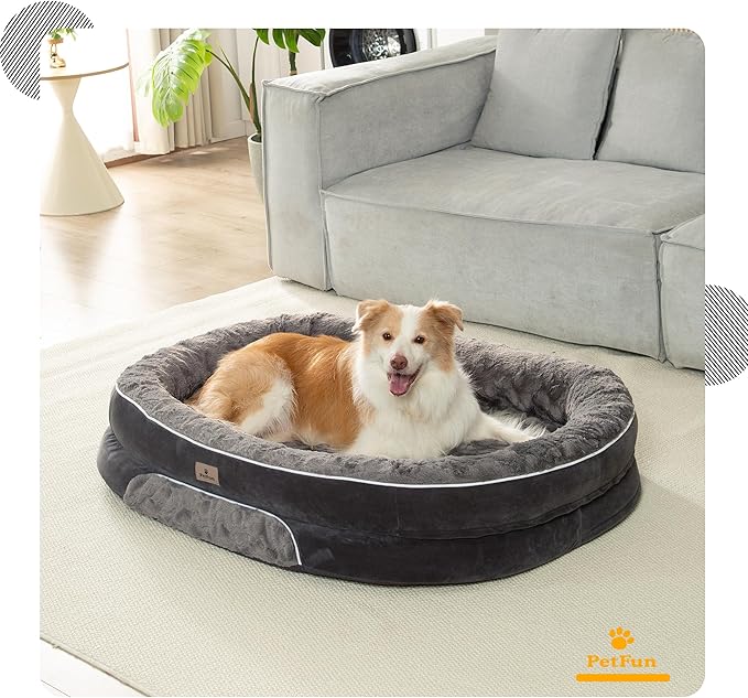 PetFun Orthopedic Dog Bed Couch for Large Sized Pets with Egg Foam Support, Four-Sided Bolster Cushions, Soft Tear-Resistant Fabric, and Removable Machine Washable Plush Cover