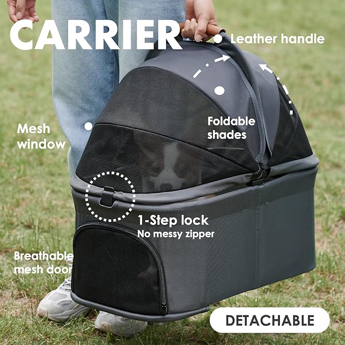 Zoosky 3 in 1 Pet Stroller with Removable Carrier, Folding Stroller for Small/Medium Dogs and Cats, Waterproof, All-Terrain, with Sun Shades, Car Seat