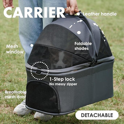 Zoosky 3 in 1 Pet Stroller with Removable Carrier, Folding Stroller for Small/Medium Dogs and Cats, Waterproof, All-Terrain, with Sun Shades, Car Seat