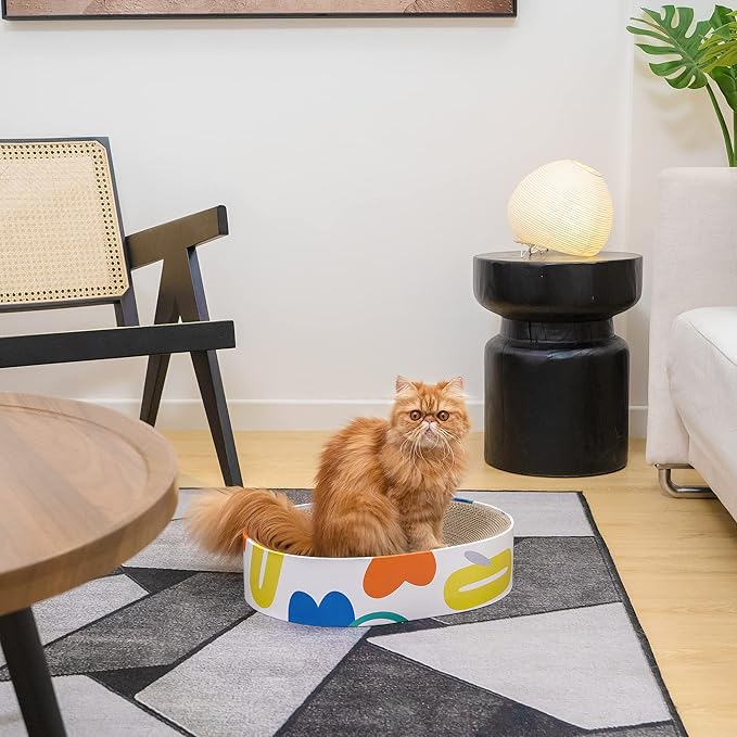 Conlun Cat Scratcher Cardboard,2 in 1 Oval Cat Scratch Pad Bowl for Indoor Kitty Grinding Claw,Round Kittens Scratching Board Corrugated Lounge Pet Beds&Furniture Protector for Couch&Carpets&Sofas