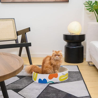 Conlun Cat Scratcher Cardboard,2 in 1 Oval Cat Scratch Pad Bowl for Indoor Kitty Grinding Claw,Round Kittens Scratching Board Corrugated Lounge Pet Beds&Furniture Protector for Couch&Carpets&Sofas
