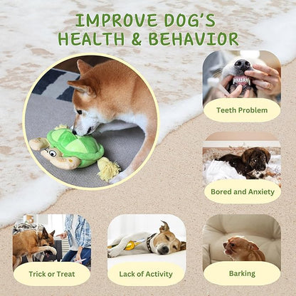 Pawfoo Lab Interactive Dog Toys, Durable Chew Squeaky Tug of War Toys for Large Medium Small Dogs, Snuffle Puppy Toy for Teeth Cleaning, 2 in 1 Puzzle Toy, Birthday Gift -Turtle