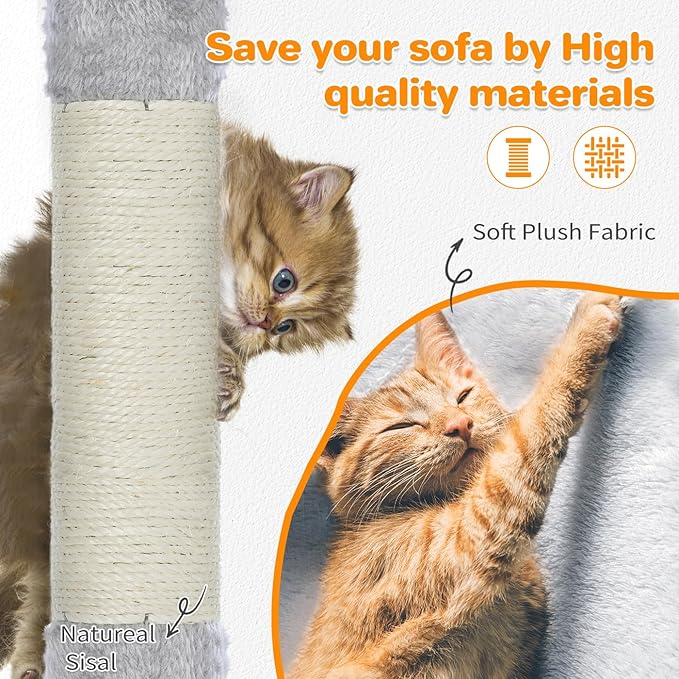 Made4Pets Cat Tree 54in Cat Tower for Indoor Cats Kitten Tree Multi-Level Cat Tree with 2 Condo Furniture Activity Center with Scratching Posts Funny Toys Kittens Pet Play House, Light Grey