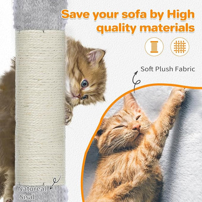 Made4Pets Cat Tree 54in Cat Tower for Indoor Cats Kitten Tree Multi-Level Cat Tree with 2 Condo Furniture Activity Center with Scratching Posts Funny Toys Kittens Pet Play House, Light Grey