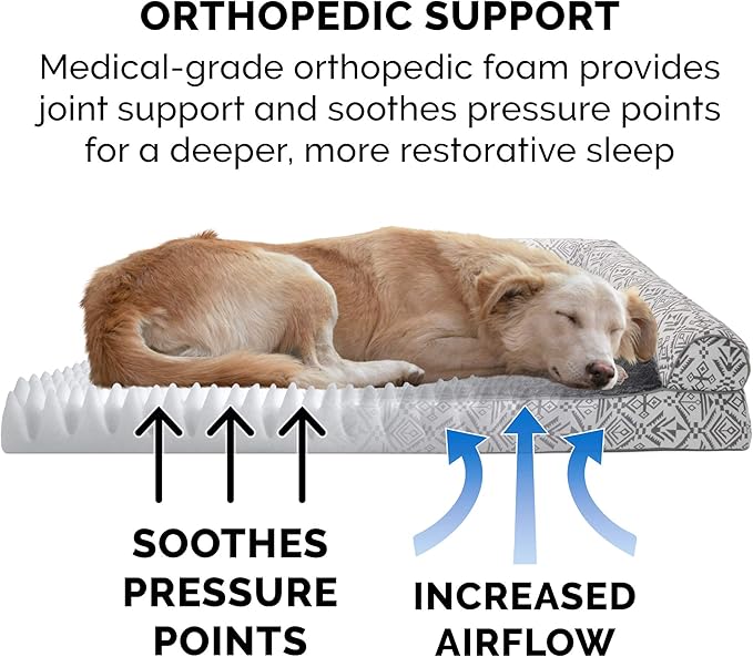 FurHaven Soft, Orthopedic Foam Sofa Dog Bed with Washable & Removable Cover - Plush/Woven - Boulder Gray, Dogs Up to 35 lbs - Medium