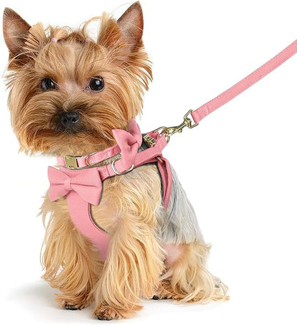 Beirui Adorable Small Dog Harness Collar and Leash Set,Cute XXS Puppy Harness Set with 3 Bows for Tiny Dogs,Chihuahua,Adjustable Step-in Vest for Daily Walking,Parties&Holiday Outfits(Pink,XXS)