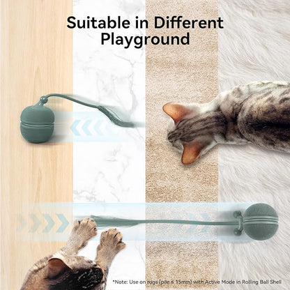Hoochii 2 in 1 Interactive Cat Toys for Indoor Cats - Wicked Ball Duo2 Automatic Cat Toy, Rolling Ball & Spinning Top, Electric Cat Toy Balls with Chirping Sounds & Speedy Tail, Moving Kitten Toys