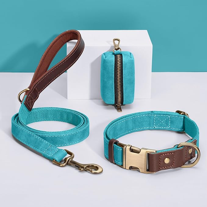 Didog Soft PU Leather Dog Collar for Large Dogs,Classic Adjustable Wide Dog Collars with Quick Release Metal Buckle,Easy Clean and Comfortable with Nylon Lining,Light Blue,XL Neck 20-27", Width 1.2"