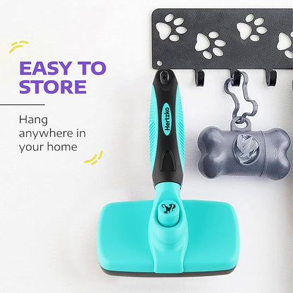 Hertzko Dog Brush for Shedding - Self Cleaning Slicker Brush for Dogs and Cats - Gently Removes Loose Hair, Tangles, and Dirt - Grooming Comb Suitable for Long or Short Coats - Aqua