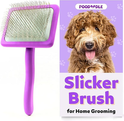 Poodoodle Dog Slicker Brush, Grooming Tool for Poodle, Doodle, Goldendoodle & All Long Haired Dogs, Long Pin Wood Brush Pefect for Dematting & Detangling, Effortless Grooming Pet Hair At Home - Large