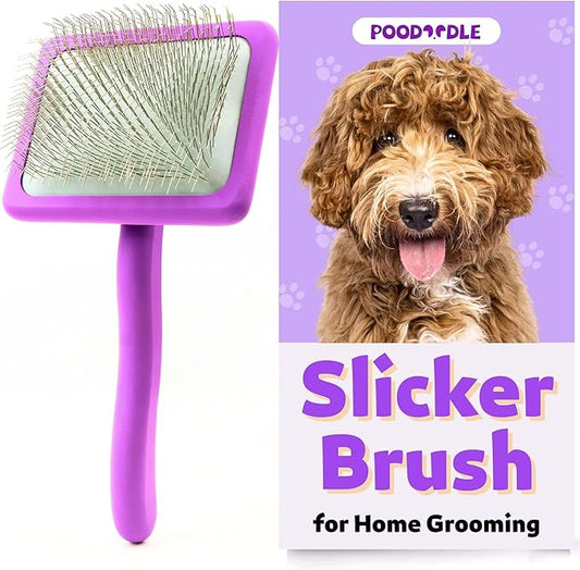 Poodoodle Dog Slicker Brush, Grooming Tool for Poodle, Doodle, Goldendoodle & All Long Haired Dogs, Long Pin Wood Brush Pefect for Dematting & Detangling, Effortless Grooming Pet Hair At Home - Large