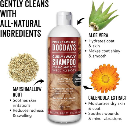 Pride and Groom DogDays Curly + Wavy The Scrub Kit - Natural Dog Shampoo with Silicone Scrubber Gloves for Low or No-Shedding Breeds with Coat Massage, Clean Ingredients, and Gentle Pet Grooming Care