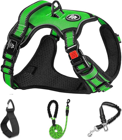 NESTROAD Dog Harness, Adjustable Oxford Harness with Leash, Reflective No-Choke Pet Vest with Easy Control Handle (M, Fluorescent Green)