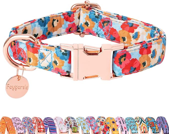 Faygarsle Colorful Pattern Dog Collar for Small Medium Large Dogs Cute Puppy Collars for Female Dogs Floral Dog Collars for Summer Spring Wedding Necklace Girl Dog Collar M