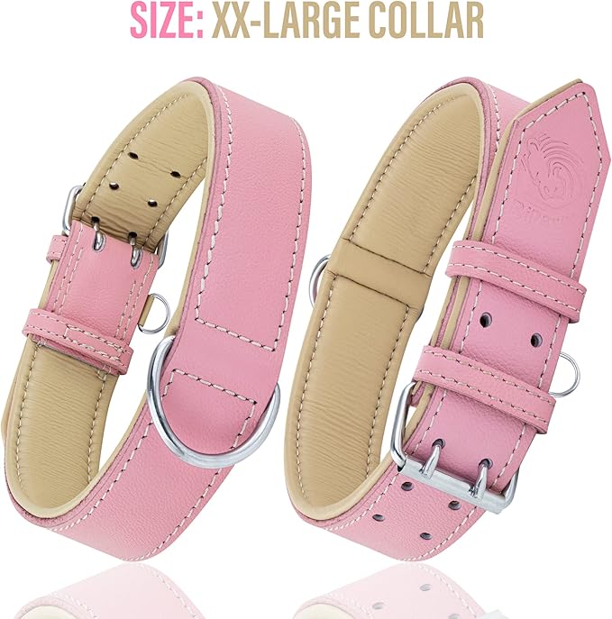 Riparo Pink Dog Collar, Dog Collar for Large Dogs, Leather Dog Collar (XL: 1.75" Wide for 21”-25” Neck, Pink)