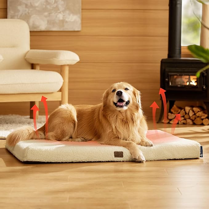 Bedsure Self Warming Dog Beds Large Sized Dog - Extra-Large Puppy Bed with Removable Washable Cover, Orthopedic Egg Crate Foam Pet Mat, Suitable for Pet Up to 100 lbs (Non Electric)