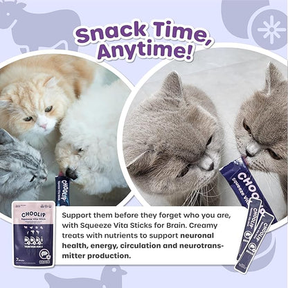 Choolip Squeeze Vita Stick Lickable Cat and Dog Treats, 7-Count Brain Support, Tuna and Chicken with DHA, CoQ10 and Vitamin E, Vet-Formulated