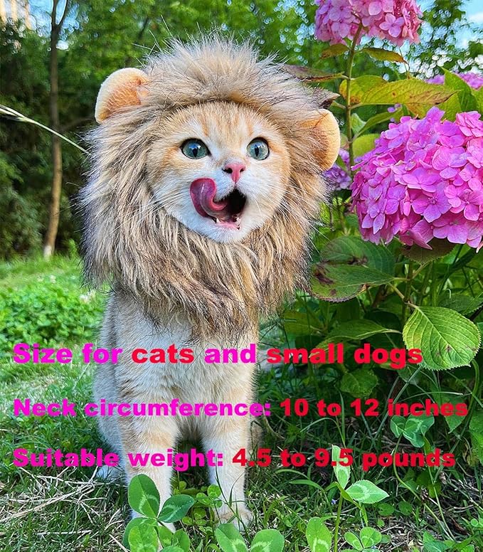 RosyLife Lion Mane Wig for Cat Costume Pet Adjustable Washable Comfortable Fancy Lion Hair Cat Clothes Dress for Halloween Christmas Easter Festival Party Activity (Brown)