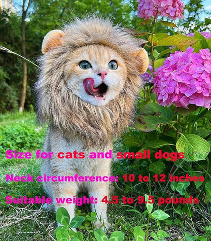 RosyLife Lion Mane Wig for Cat Costume Pet Adjustable Washable Comfortable Fancy Lion Hair Cat Clothes Dress for Halloween Christmas Easter Festival Party Activity (Brown)