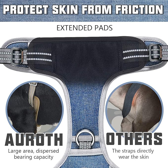 AUROTH Tactical Dog Harness for Small Medium Dogs No Pull Adjustable Pet Harness Reflective K9 Working Training Easy Control Pet Vest Military Service Dog Harnesses Denim Blue S