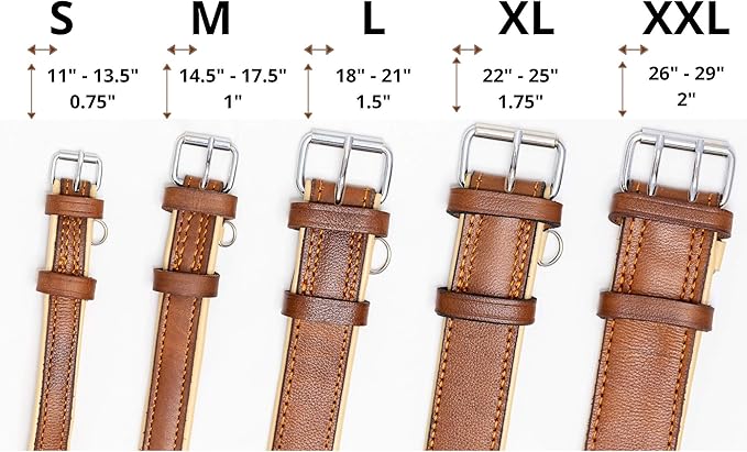 Riparo Genuine Leather Padded Dog Heavy Duty K-9 Adjustable Collar (L: 1.5" Wide for 17"-21" Neck, Black/Orange Thread)