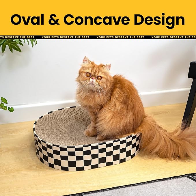 Conlun Cat Scratcher Bed,2 in 1 Oval Cat Scratching Board for Indoor,Scratch Pad Corrugated Cardboard Lounge Bowl Nest Couch Sofas for Kitty Play&Rest,Holiday Birthday Gift with Kittens Toy Fish