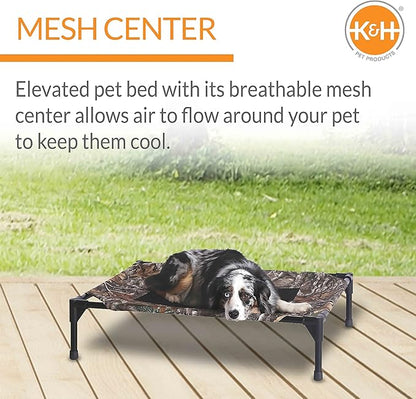 K&H Pet Products Outdoor Elevated Dog Cot, Breathable Cooling Elevated Cot Hammock Pet Bed for Medium Dogs, Washable Mesh Cover, Raised Metal Frame, Collapsible, Portable - Medium 32 X 25in Camo