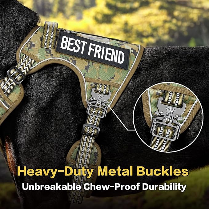 PawsPassion No Pull Dog Harness for Medium Large Dog, Heavy Duty Tactical Adjustable Pet Harness, Voyager Service Vest Harness with Easy Control Handle Reflective Strip (Forest Recon, L)