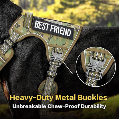 PawsPassion No Pull Dog Harness for Medium Large Dog, Heavy Duty Tactical Adjustable Pet Harness, Voyager Service Vest Harness with Easy Control Handle Reflective Strip (Forest Recon, L)