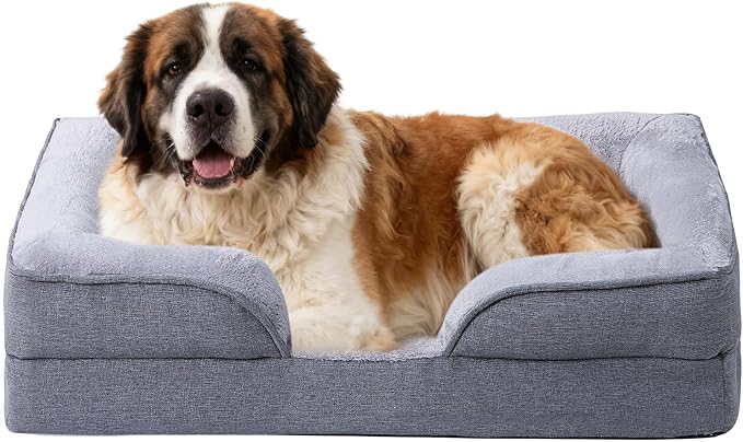 Makigued Orthopedic Dog Bed for Large Dogs Egg Crate Foam Pet Sofa with Waterproof Liner, Removable Washable Cover, Nonslip Bottom, Cozy Couch for Large Dogs 41.7 x 31.5X 6.7Inch, Grey