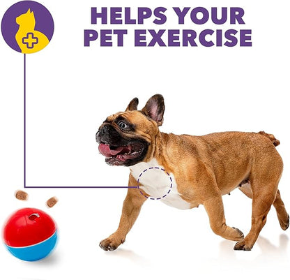 amicus Mini - Crazy Ball Dispenser - Pet Toy - Interactive Treat Dispensing - pet Ball to Keep Them Busy - Slow Feeder - 100g/3.5 oz - Red/Blue