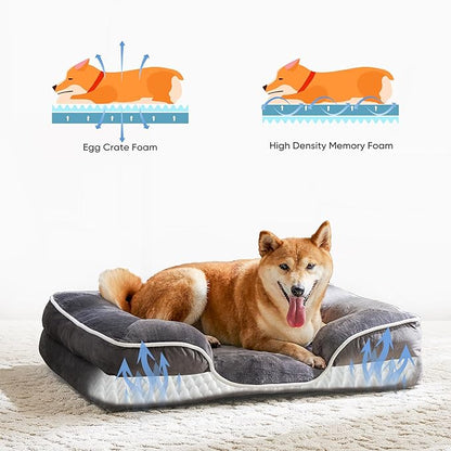 NEWBULIG 42x32 Inch Orthopedic Dog Bed Large Sized, Dog Couch/Sofa Bed with Washable Cover, Waterproof, Memory Foam, Soft Fluffy Surface
