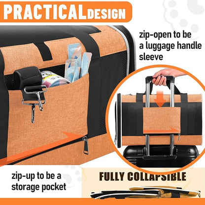 GAPZER Large Cat Carry Bag, Soft Shell Shih-Tzu Pet Transport Crate, 18x12x12 Top Opening Maltese-Dog Traveling Mesh Kennel 10 Pound, Big Bunny Rabbit Carrying Case Animal Carrier Kitty Product Orange