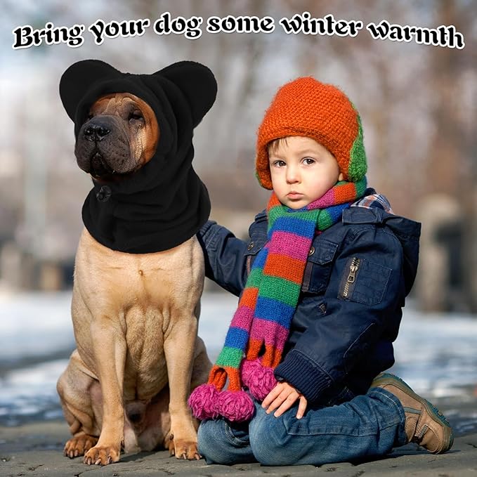 Clysee Winter Dog Hats Quiet Ears for Dogs Ear Muffs Pet Neck Warmer Scarf Hoodie Noise Protection Cover Beanie Head Wrap Costume for Pet Dog Cats(Black,XL)