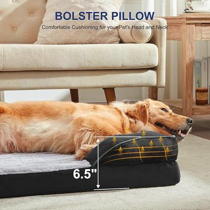 FURTIME Orthopedic Dog Bed for Extra Large Dogs - XL Plus Waterproof Dog Sofa Beds, Supportive Foam Pet Couch Bed with Removable Washable Cover, Waterproof Lining and Nonskid Bottom, Black