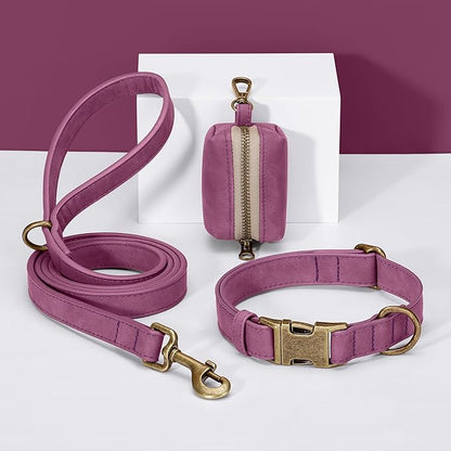 Didog Soft PU Leather Dog Collar, Stylish Quick Released Dog Collar for Large Dogs, Easy Clean Adjustable Pet Collar for Daily Walking, Purple, L Fit 15-23" Neck