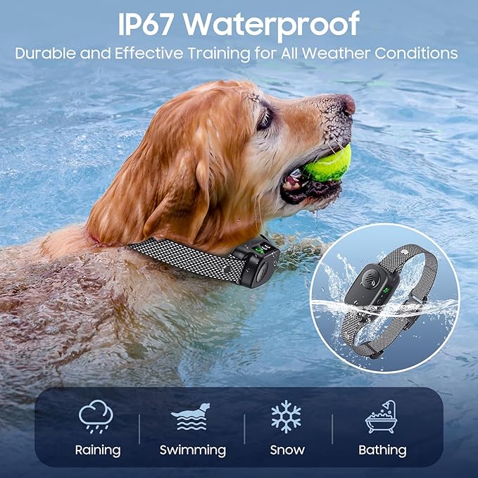Bark Collar, Dog Bark Collar for Large Medium Dogs 30-120lbs, Automatic Waterproof Barking Collar with Beep Vibration and 5 Adjustable Sensitivity (Black)