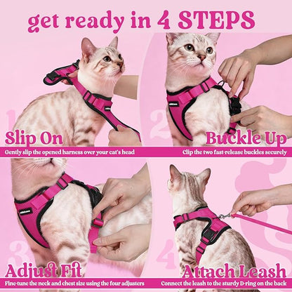 rabbitgoo Cat Harness and Leash for Walking, Escape Proof Soft Adjustable Vest Harnesses for Cats, Easy Control Breathable Reflective Strips Jacket, Rose Red, XXS