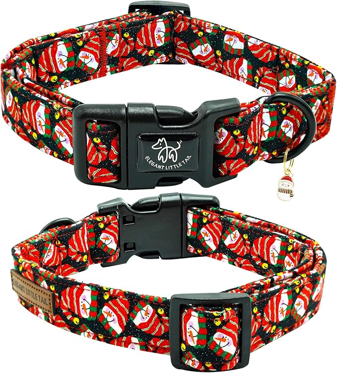Elegant little tail Christmas Dog Collar, Pet Dog Collar Cotton Soft Snow Man Winter Pet Collars Holiday with Quick Release Buckle Puppy Collars for Small Puppy