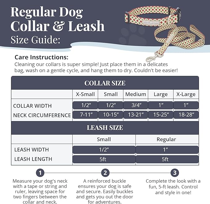 Lucky Love Dog - Easy Click Buckle Dog Collar with Leash Set Combo, Durable & Comfortable for Male & Female Dogs, Pet Collar for Small Dogs, Secure Fit - Pongo Combo, Small