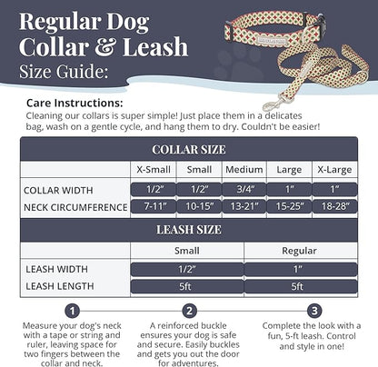 Lucky Love Dog - Easy Click Buckle Dog Collar with Leash Set Combo, Durable & Comfortable for Male & Female Dogs, Pet Collar for Small Dogs, Secure Fit - Pongo Combo, Small