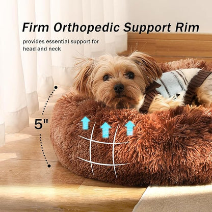 NOYAL Calming Donut Dog Bed for Small to Medium Dogs & Cats - Plush Faux Fur Anti-Anxiety Pet Bed with Machine Washable Cover & Non-Slip Base