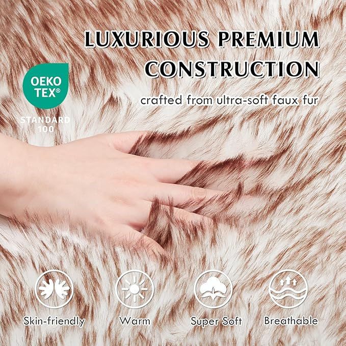 Welfibr 100% Waterproof Large Dog Bed Luxury Faux Fur Dog Mat Orthopedic Fluffy Dog Beds for Large Dogs Comfy Dog Beds Large Sized Dog Washable Dog Rug Bed with Removable Cover Non-Slip Dog Pad 50"