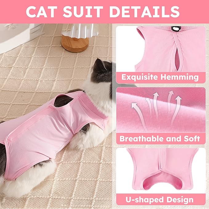 Hpetppy Cat Recovery Suit for Spay Abdominal Wounds, Kitten Onesie Bodysuit for Cats After Surgery, Cat Surgery Recovery Suit Female Cone of Shame Alternative for Cats Anti Licking (Pink,M)