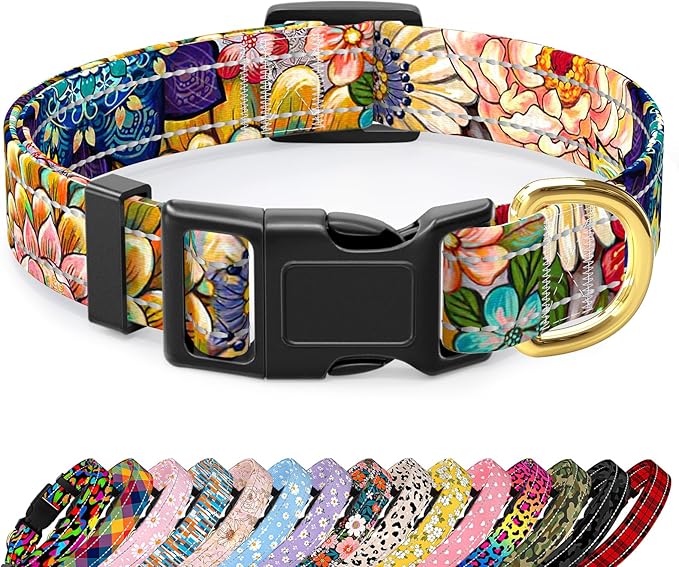 Reflective Dog Collar for Medium Dogs, Cute Boho Adjustable Heavy-Duty Nylon Puppy Collar for Boy and Girl Female, Soft Pet Accessories with Quick Release Buckle, Colorful Mandala