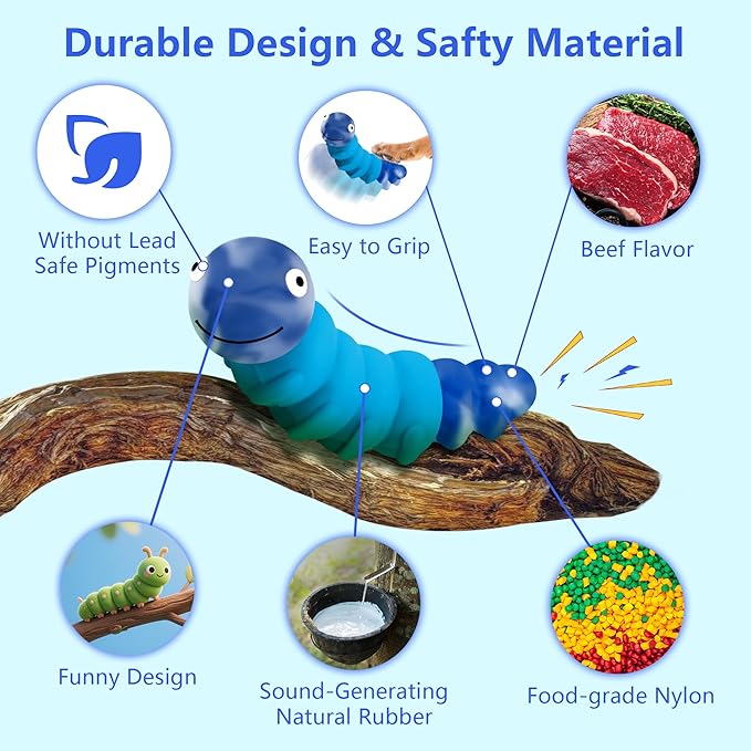 Indestructible Dog Toys for Aggressive Chewers, Tough Chew Proof Toy for Large Dogs, Squeaky Rubber Chew Toy with Beef Flavor for Boredom & Anxiety Relief (Blue)