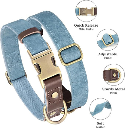 Didog Soft PU Leather Dog Collars for Small Dogs,Classic Adjustable Dog Collars with Quick Release Metal Buckle,Easy Clean and Comfortable with Nylon Lining,Denim Blue,S Neck 11-15"