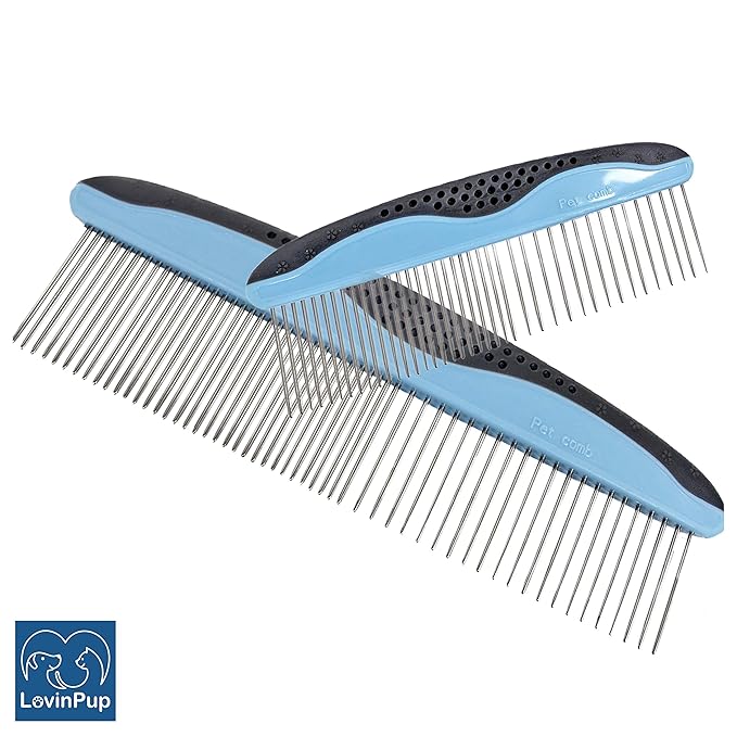 LovinPup Dog Comb, Grooming Set for Dogs, 2 Sizes Pet Grooming Comb with Stainless Steel Teeth, Comfort Grip Handle, Dog Grooming Supplies, Large Pet Comb and Small Pet Comb